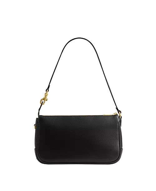 Classic Black Leather Women's Shoulder Bag with Gold Hardware
